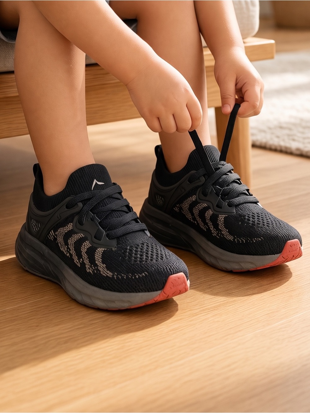 Black Knit Slip-On Athletic Running Shoes - small boy Size 8 (EU 25)